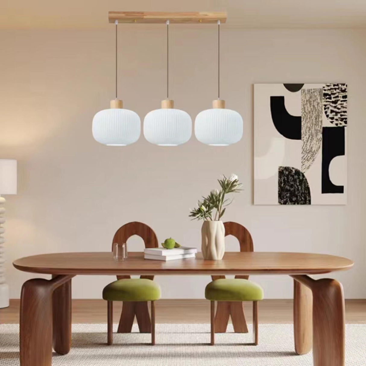 Trendy 3-Light Lantern Wooden Island Pendant Light Image - 6
