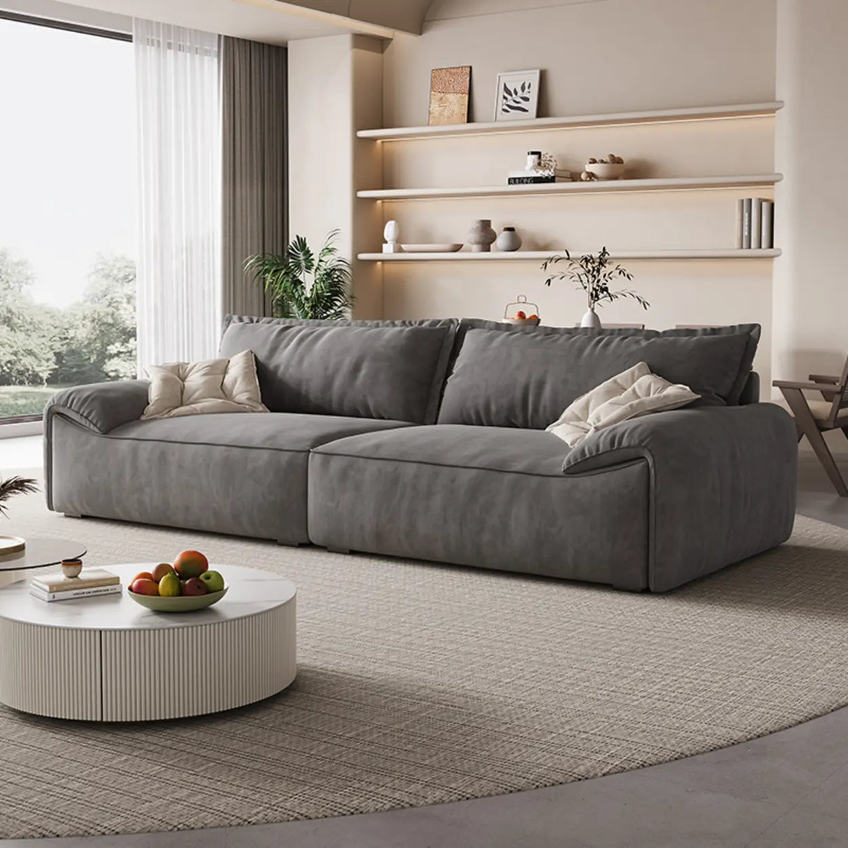 Trendy Beige-Gray Scratch Resistant Baby Fleece Sofa Image - 7