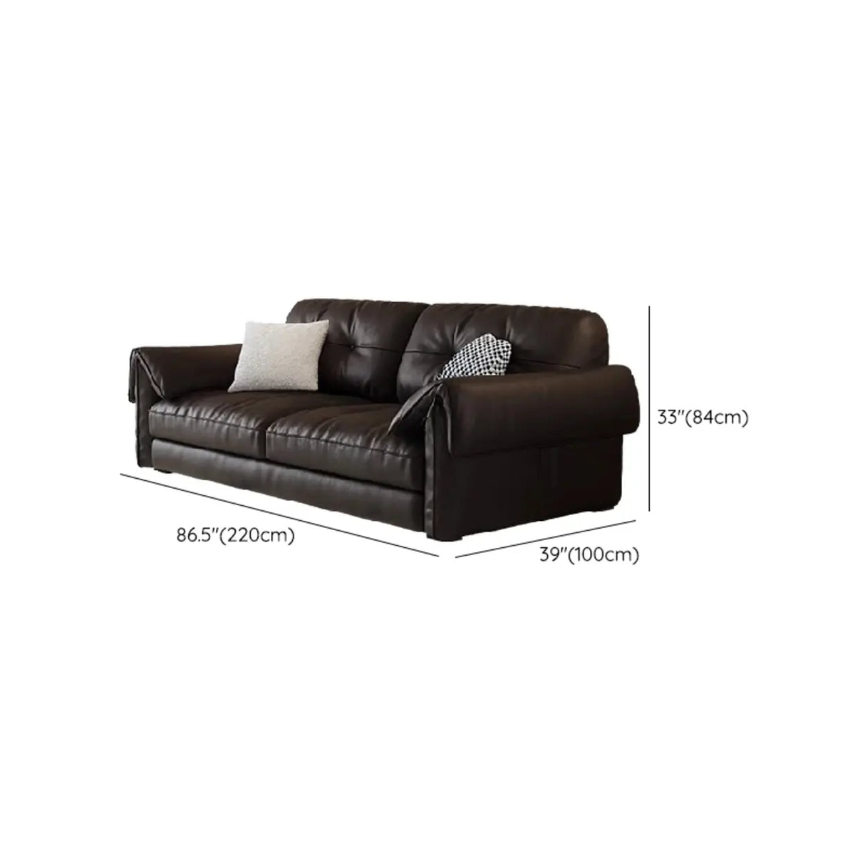 Trendy Black Full Grain Cow Leather Tufted Back Sofa Image - 14