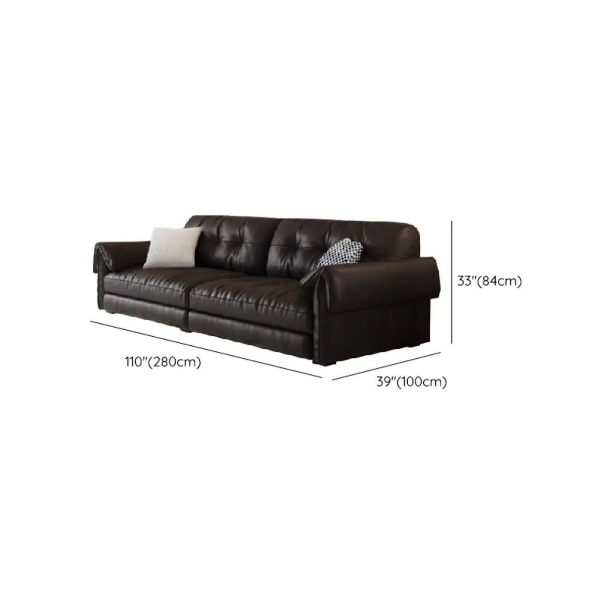 Trendy Black Full Grain Cow Leather Tufted Back Sofa Image - 16
