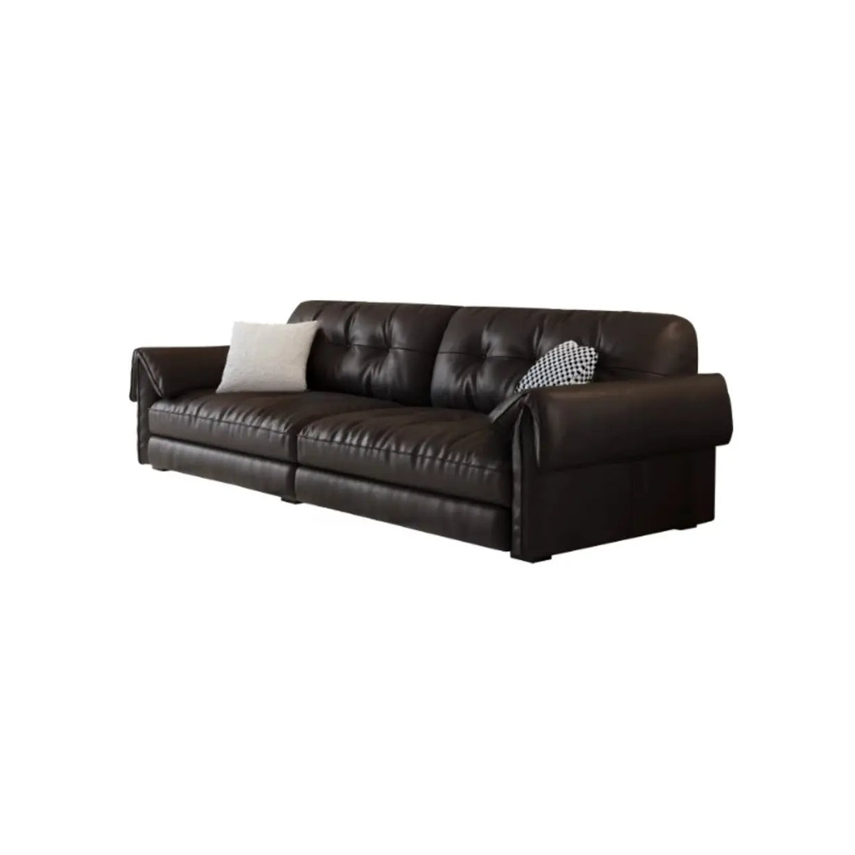 Trendy Black Full Grain Cow Leather Tufted Back Sofa Image - 5