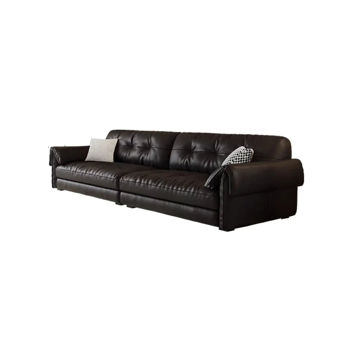 Trendy Black Full Grain Cow Leather Tufted Back Sofa Image - 7
