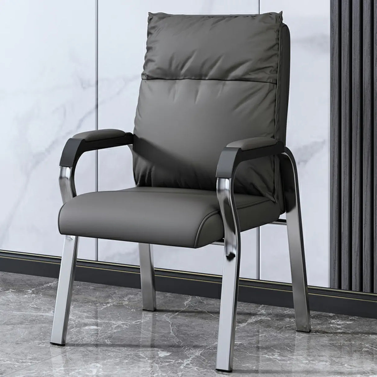 Trendy Black High Back Cushioned Steel Frame Office Chair Image - 11