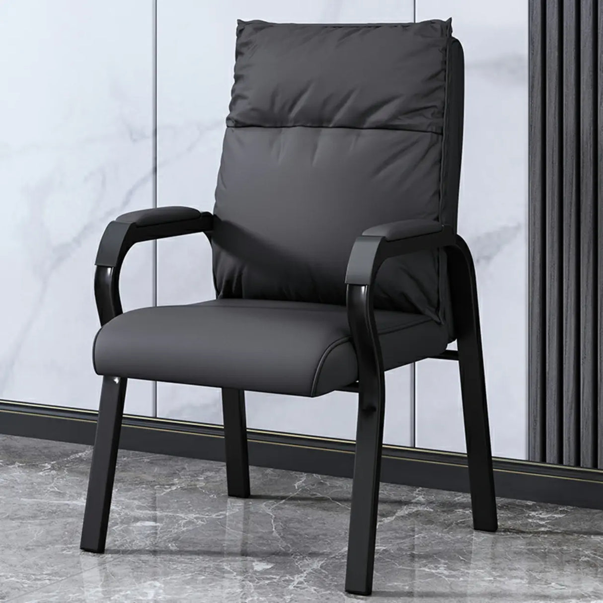 Trendy Black High Back Cushioned Steel Frame Office Chair Image - 2