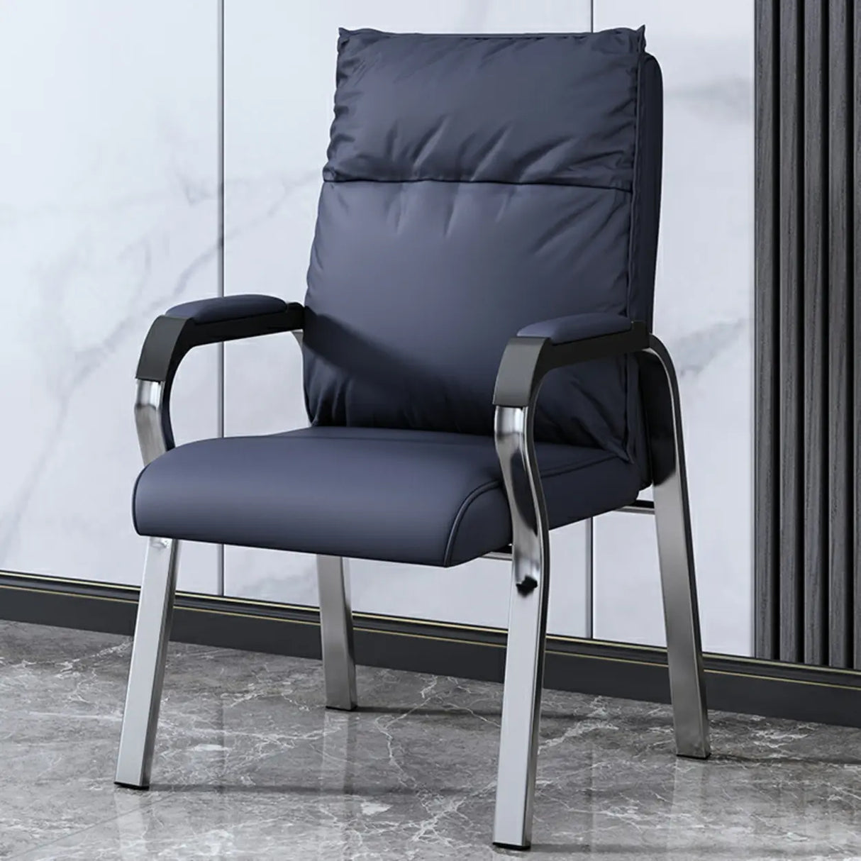 Trendy Black High Back Cushioned Steel Frame Office Chair Image - 15