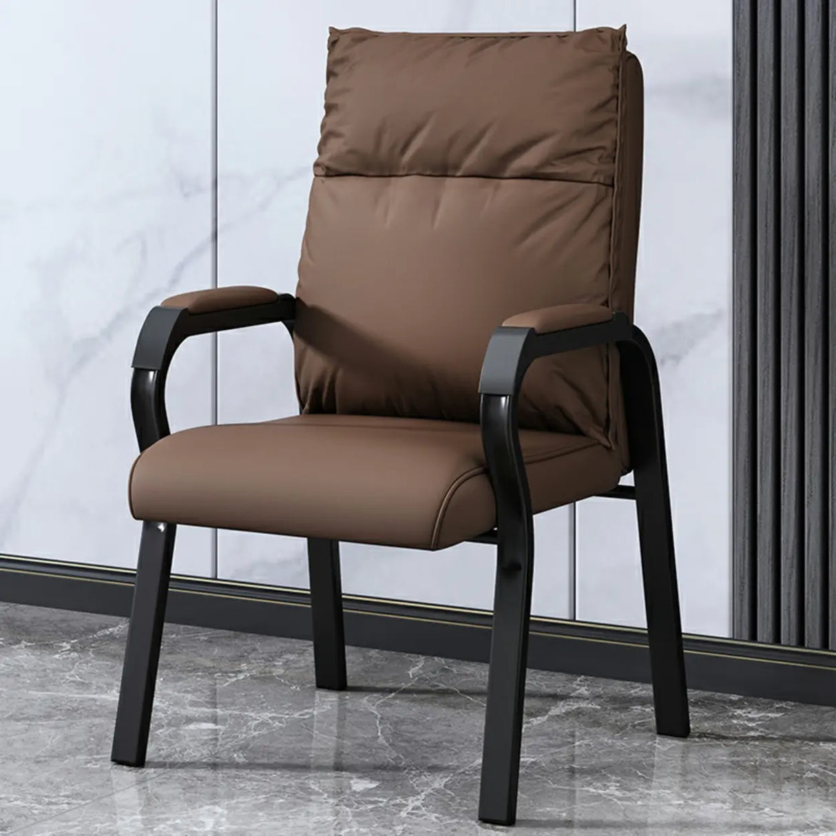 Trendy Black High Back Cushioned Steel Frame Office Chair Image - 6