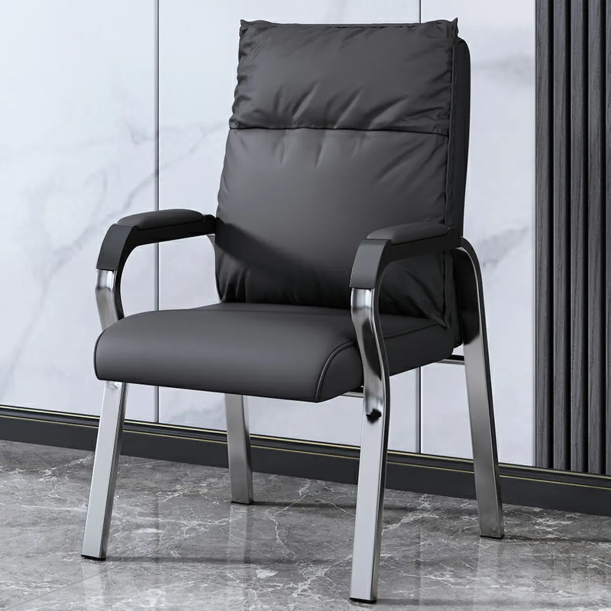 Trendy Black High Back Cushioned Steel Frame Office Chair Image - 9