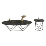 Trendy Black Stone Oval Iron Frame Nesting Coffee Table Image - 10