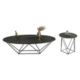 Trendy Black Stone Oval Iron Frame Nesting Coffee Table Image - 10