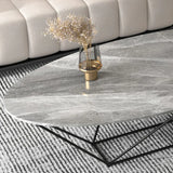 Trendy Black Stone Oval Iron Frame Nesting Coffee Table Image - 11