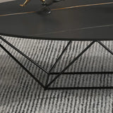 Trendy Black Stone Oval Iron Frame Nesting Coffee Table Image - 12