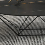 Trendy Black Stone Oval Iron Frame Nesting Coffee Table Image - 12