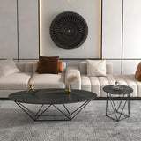 Trendy Black Stone Oval Iron Frame Nesting Coffee Table Image - 2