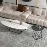 Trendy Black Stone Oval Iron Frame Nesting Coffee Table Image - 5