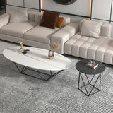 Trendy Black Stone Oval Iron Frame Nesting Coffee Table Image - 6