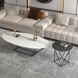 Trendy Black Stone Oval Iron Frame Nesting Coffee Table Image - 6