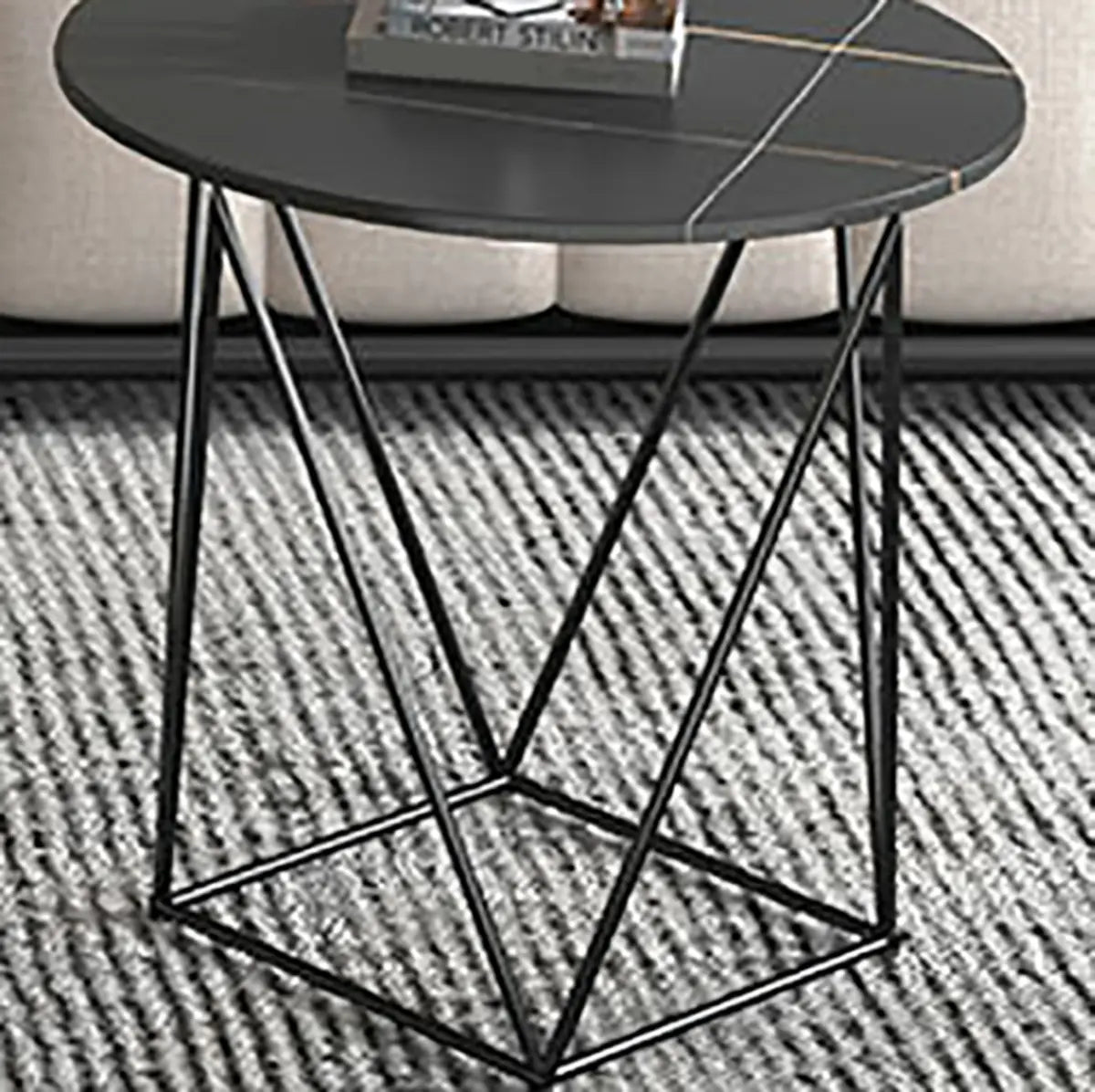 Trendy Black Stone Oval Iron Frame Nesting Coffee Table Image - 8