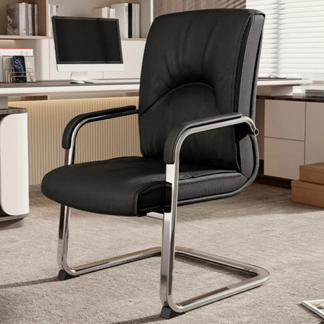 Trendy Calfskin Black Ergonomic Backrest Office Chair Image - 1