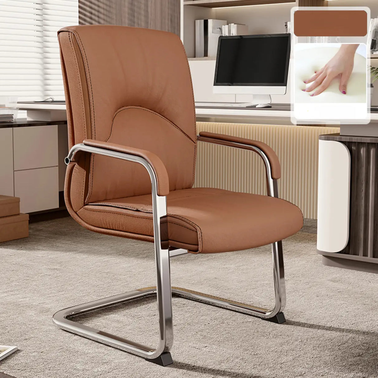 Trendy Calfskin Black Ergonomic Backrest Office Chair Image - 17
