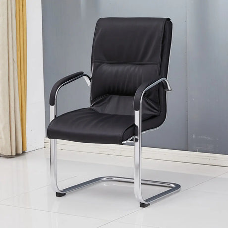 Trendy Calfskin Black Ergonomic Backrest Office Chair Image - 2
