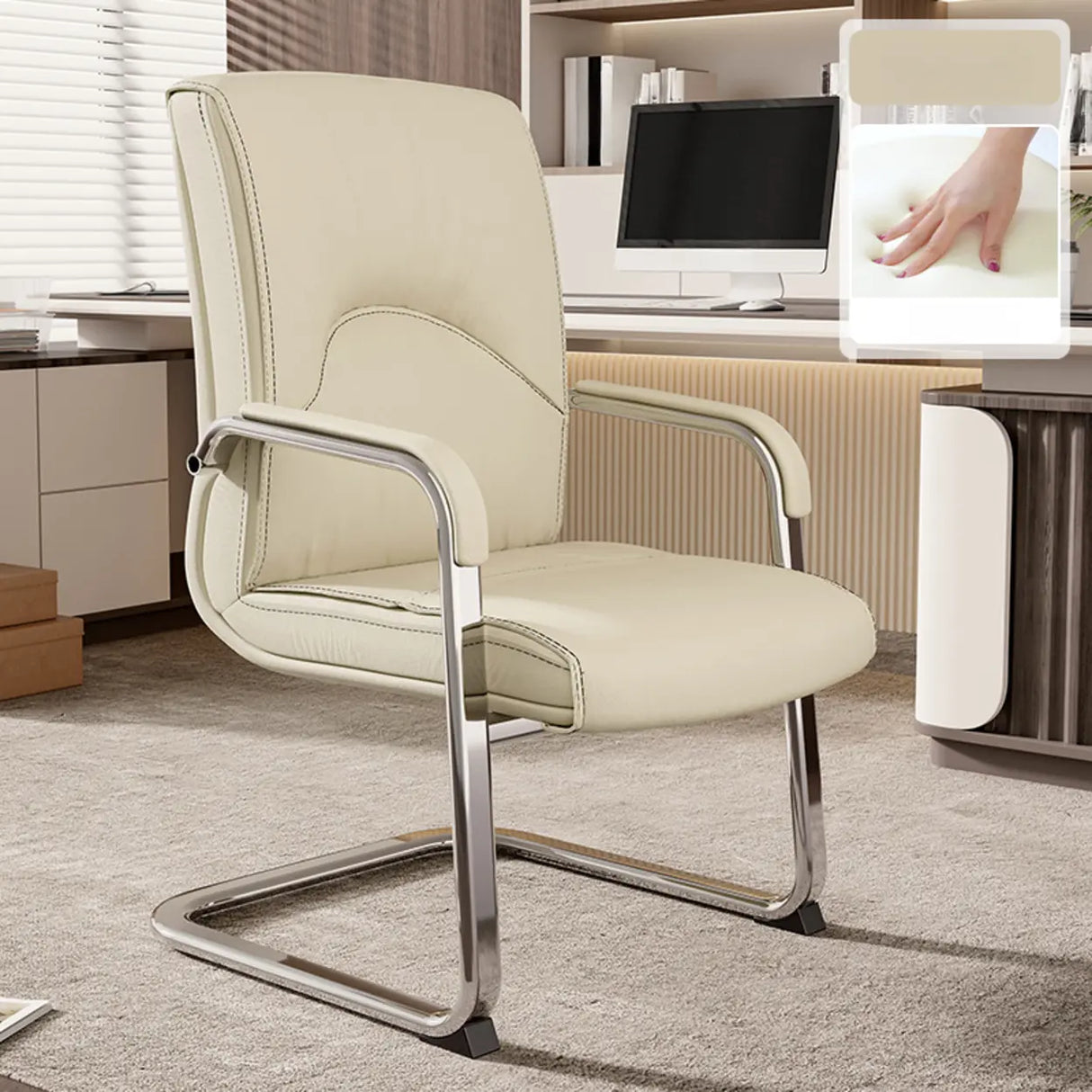 Trendy Calfskin Black Ergonomic Backrest Office Chair Image - 20