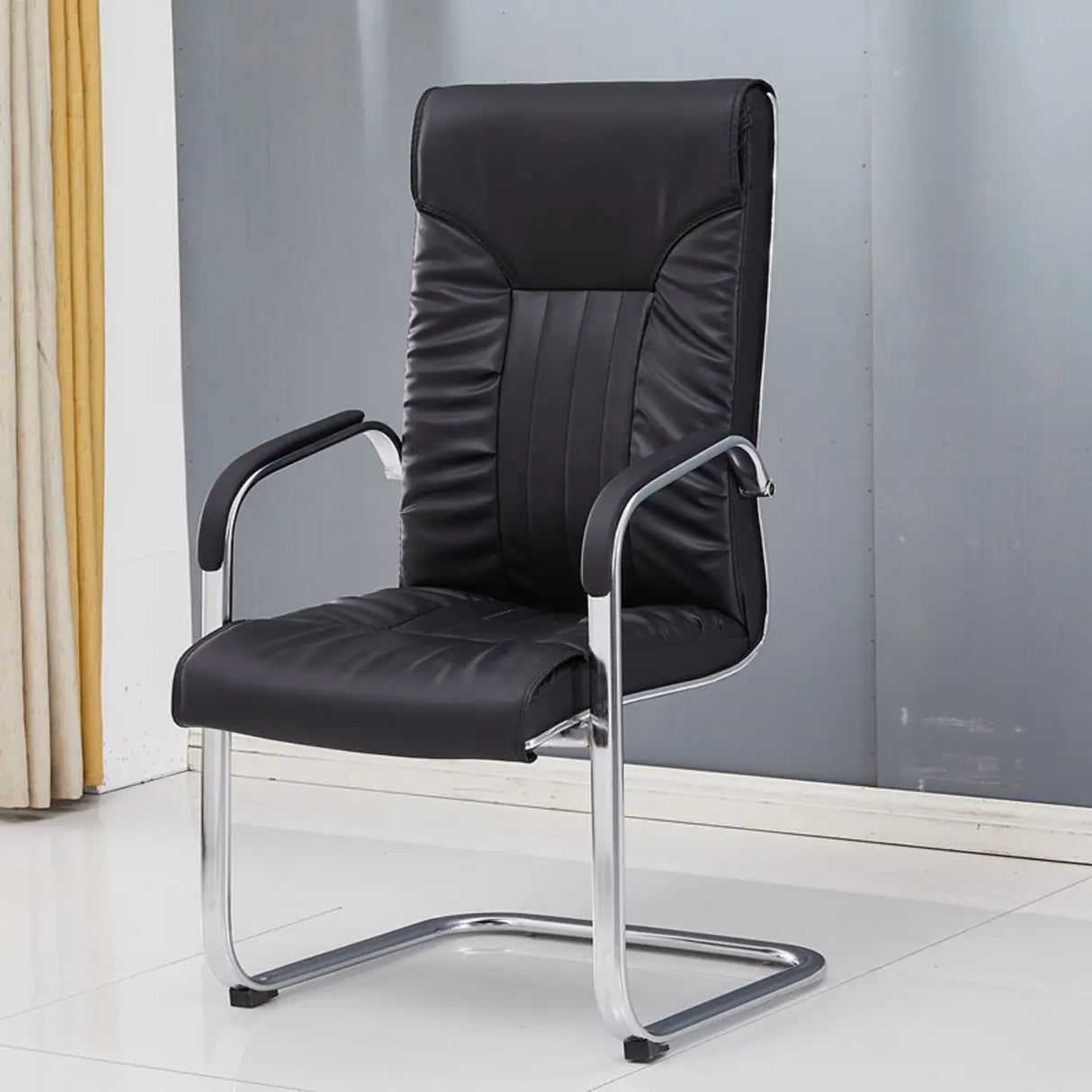 Trendy Calfskin Black Ergonomic Backrest Office Chair Image - 9