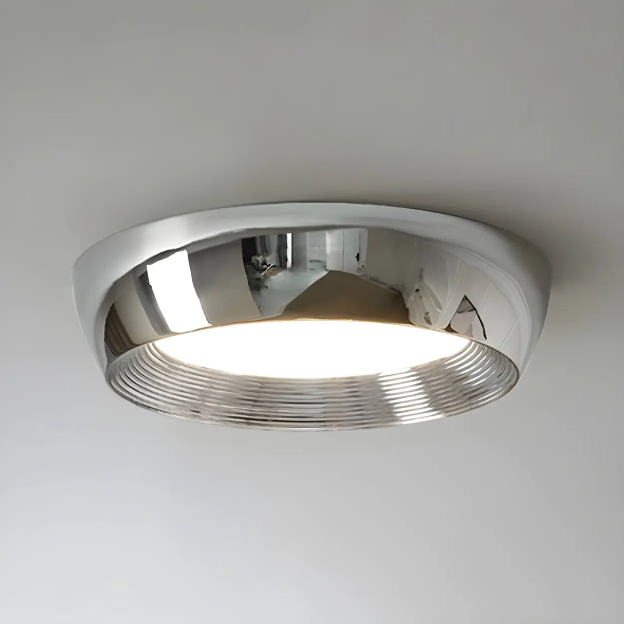 Trendy Chrome Round LED Flush Mount Ceiling Light Image - 9