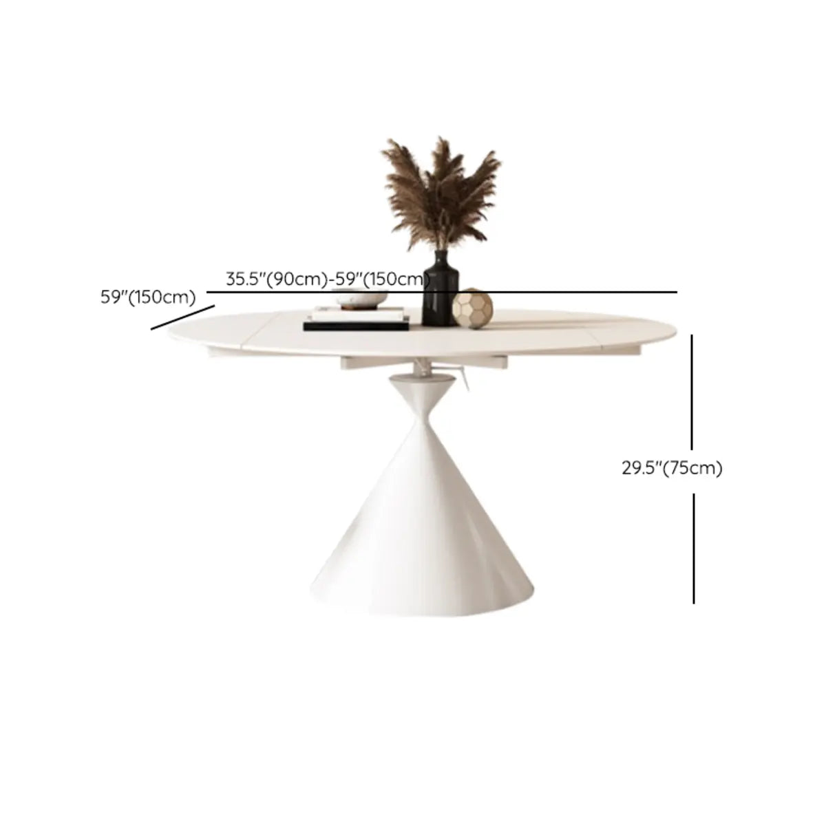 Trendy Circular Chalk White Slate Extendable Dining Table Image - 15