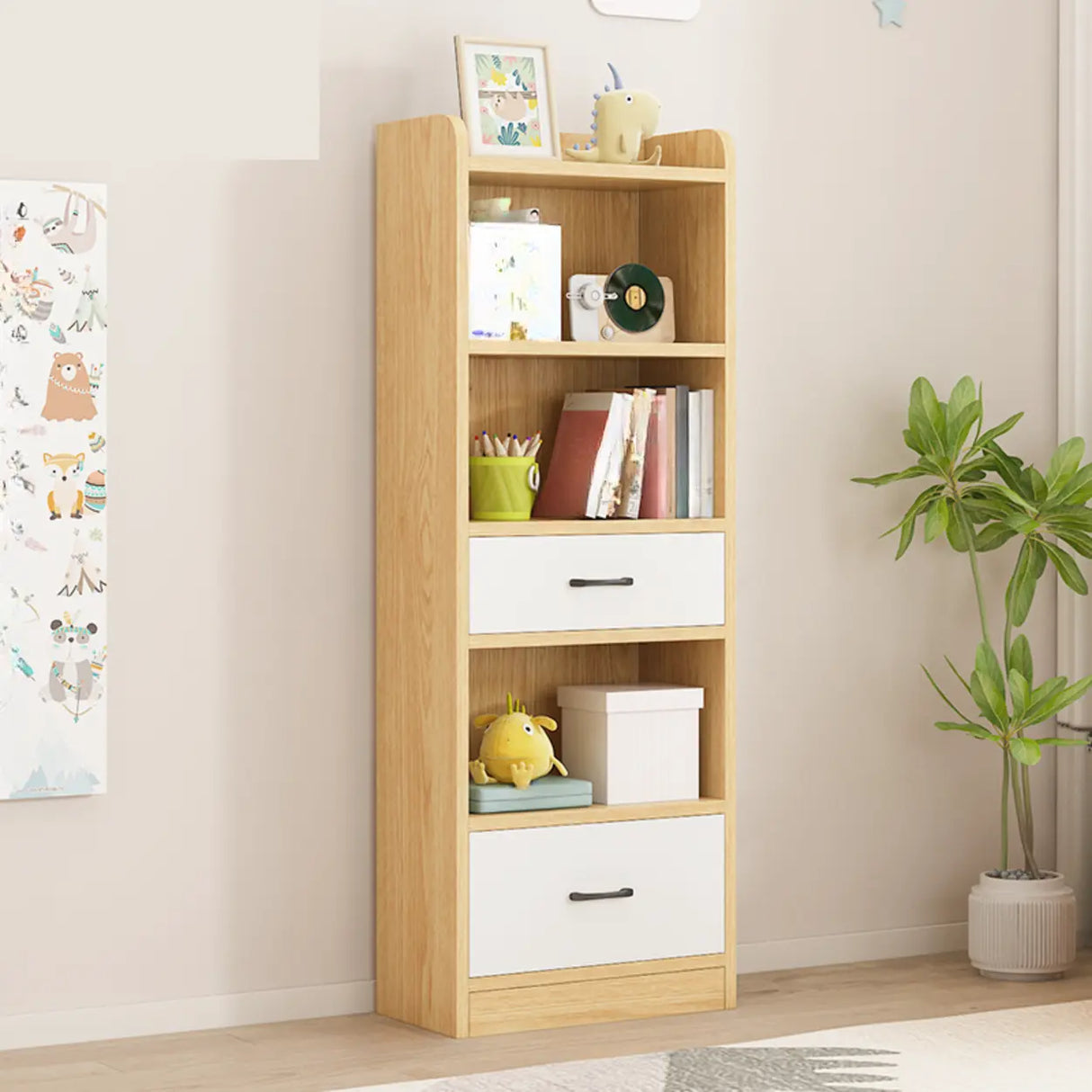 Trendy Closed Back Rectangle Wood Organizer Bookcase Image - 10