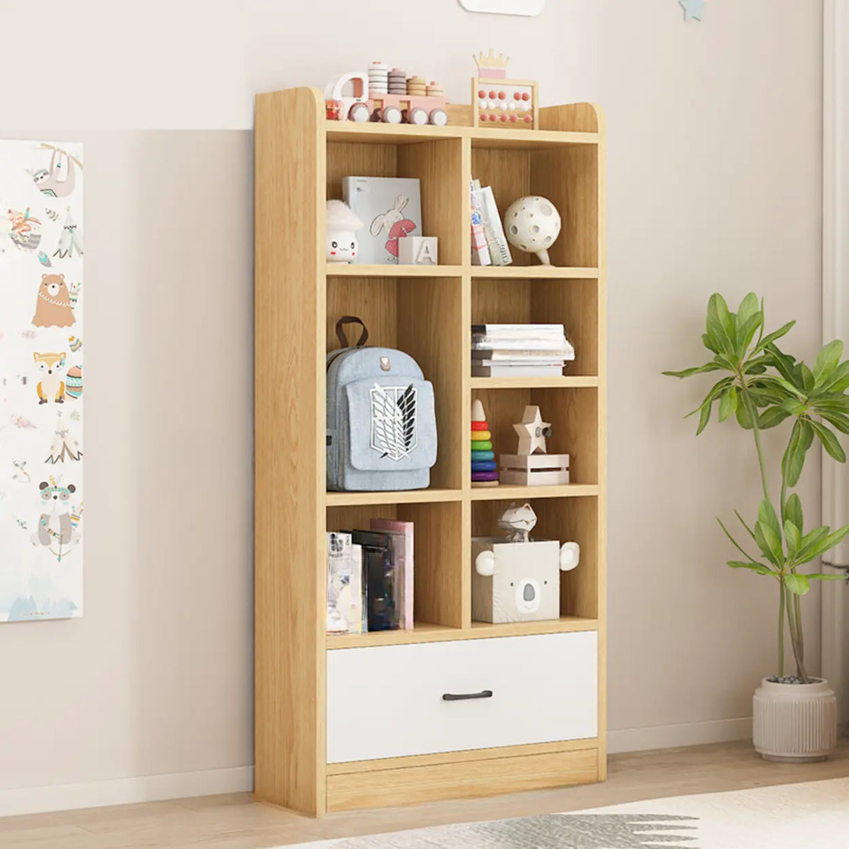 Trendy Closed Back Rectangle Wood Organizer Bookcase Image - 12