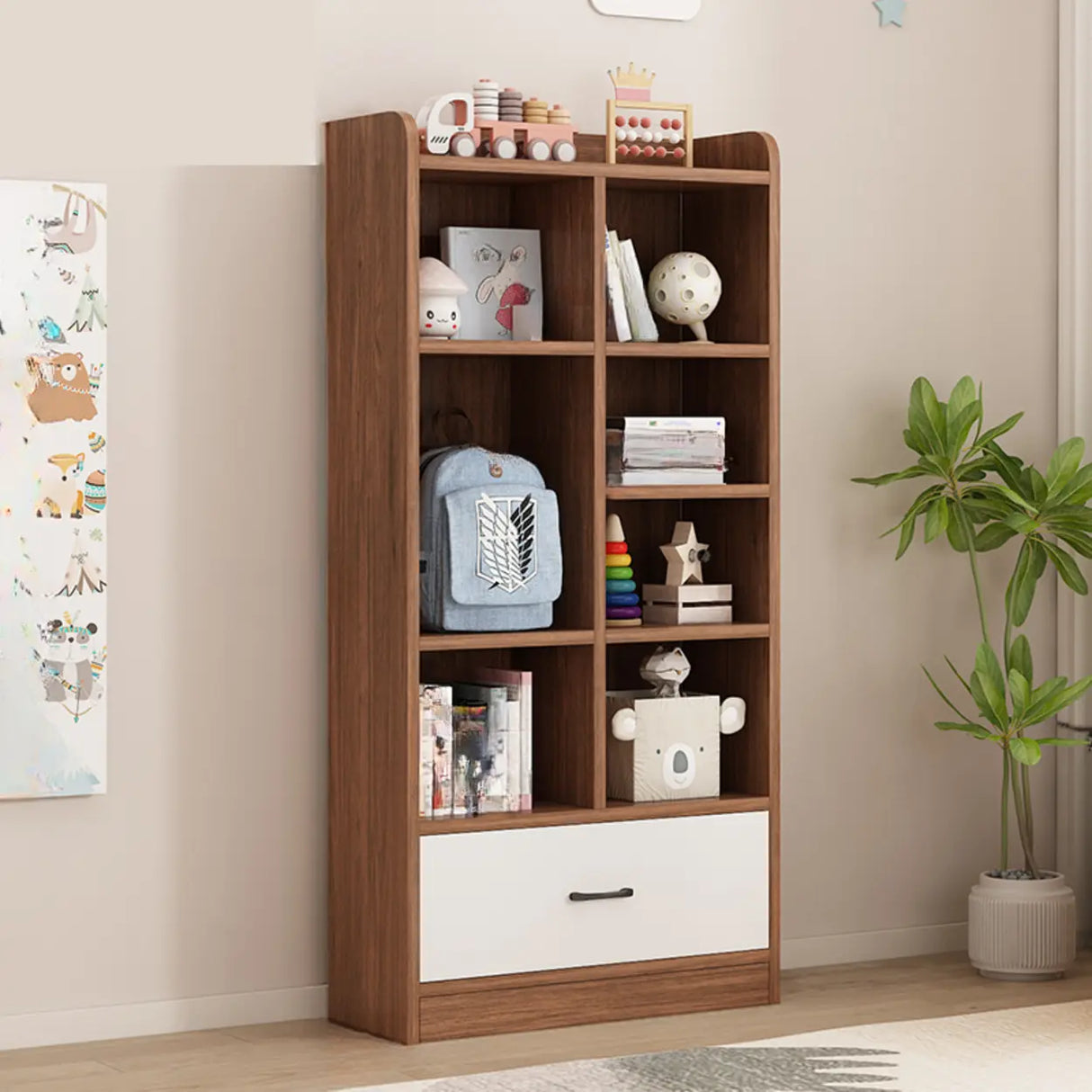 Trendy Closed Back Rectangle Wood Organizer Bookcase Image - 13