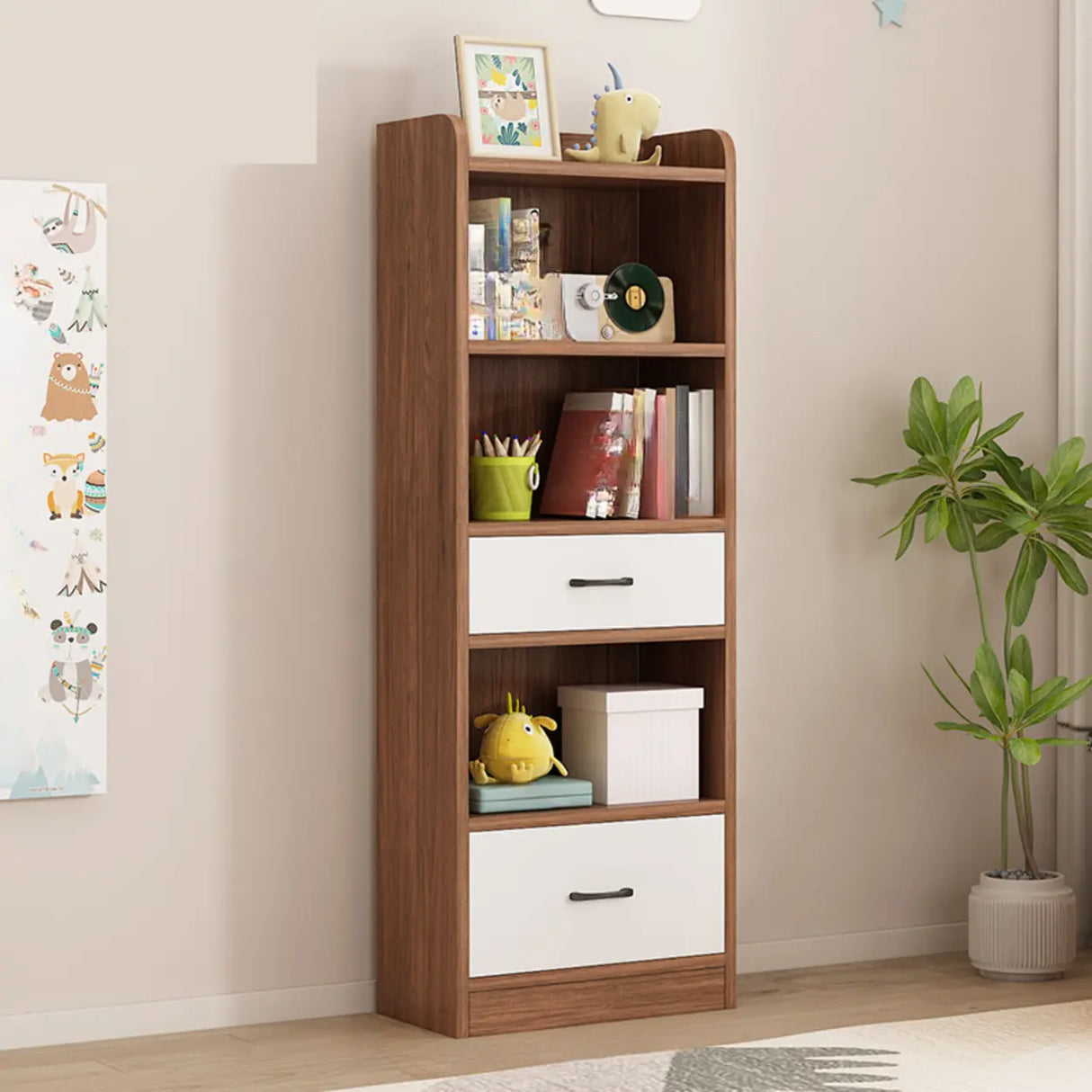 Trendy Closed Back Rectangle Wood Organizer Bookcase Image - 15