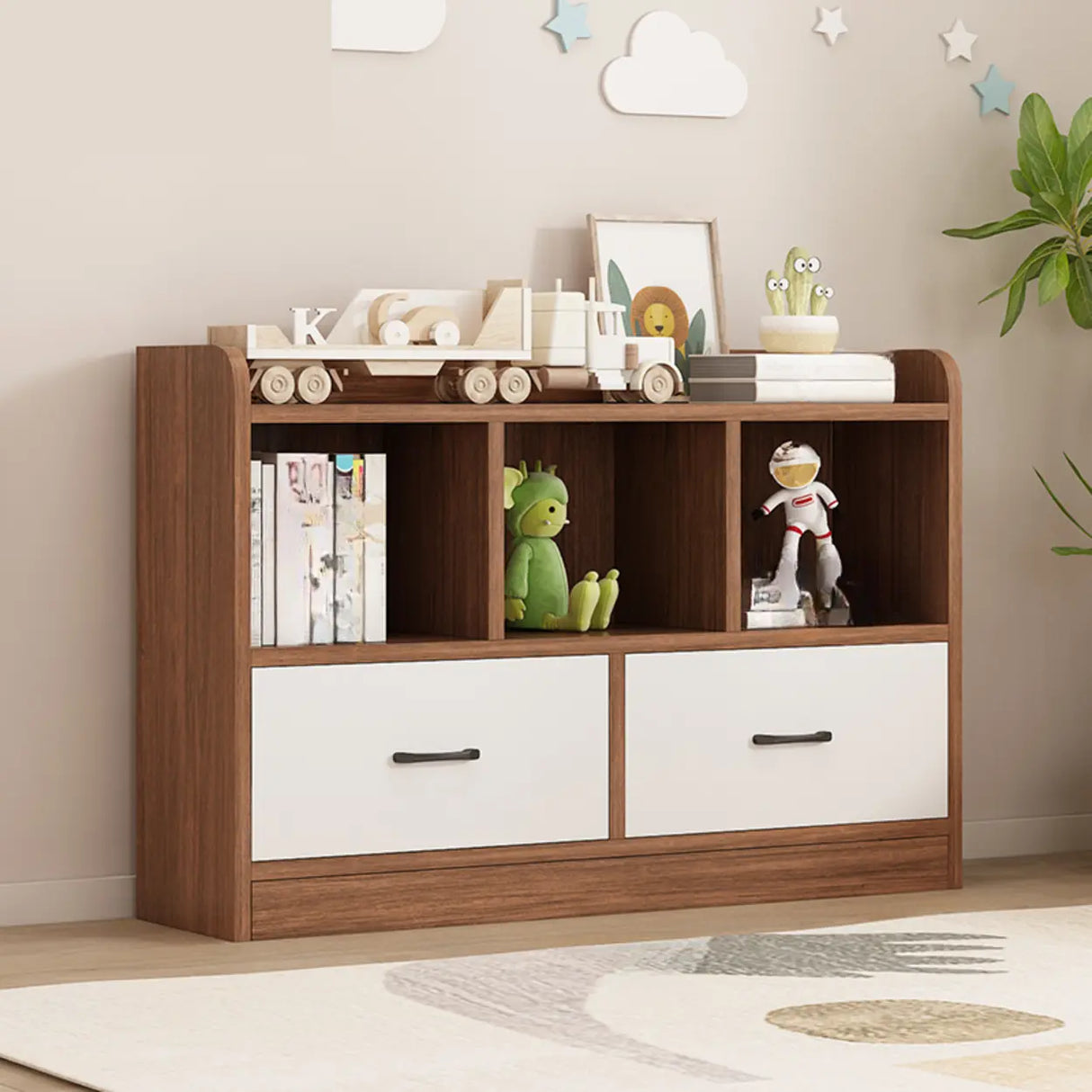 Trendy Closed Back Rectangle Wood Organizer Bookcase Image - 17