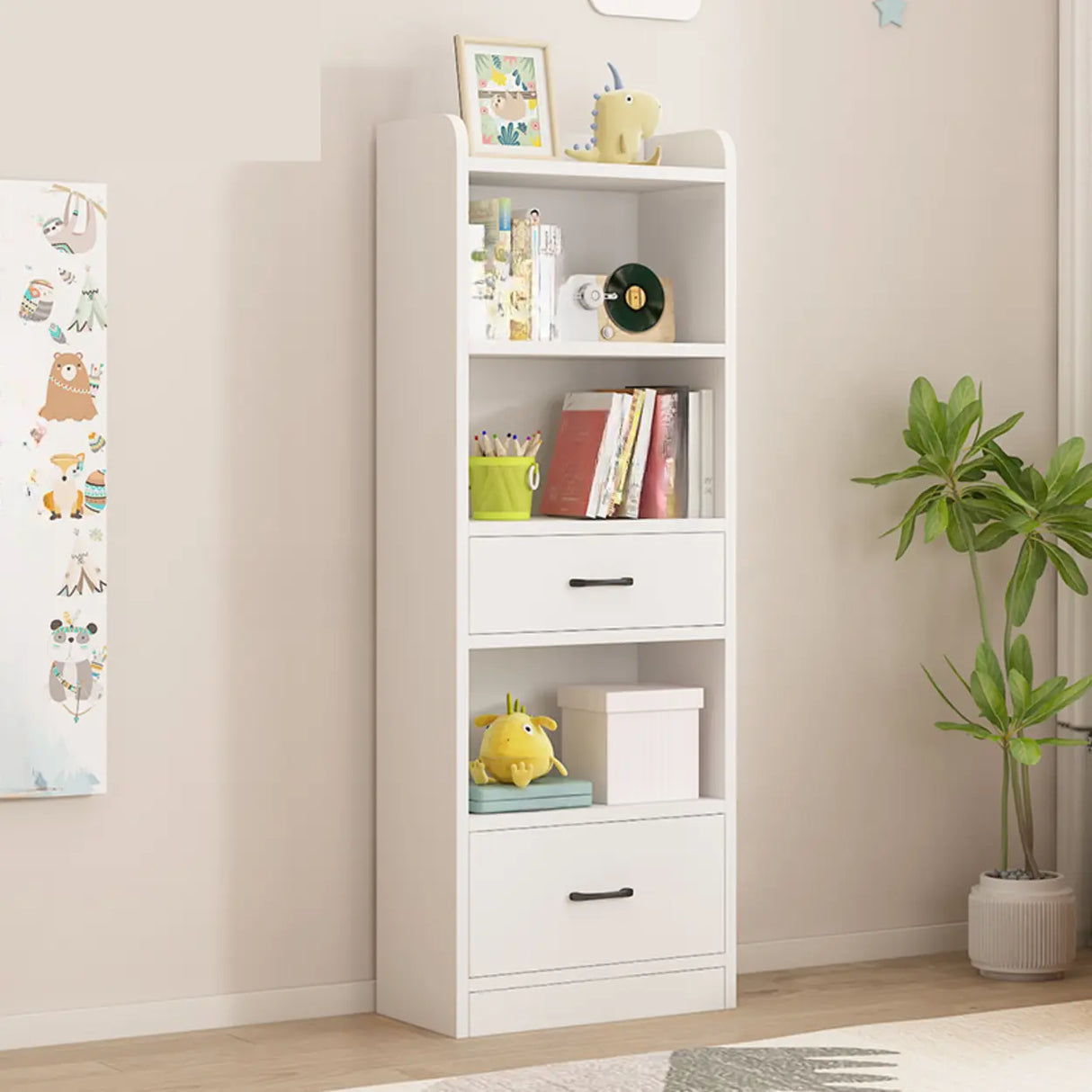 Trendy Closed Back Rectangle Wood Organizer Bookcase Image - 3