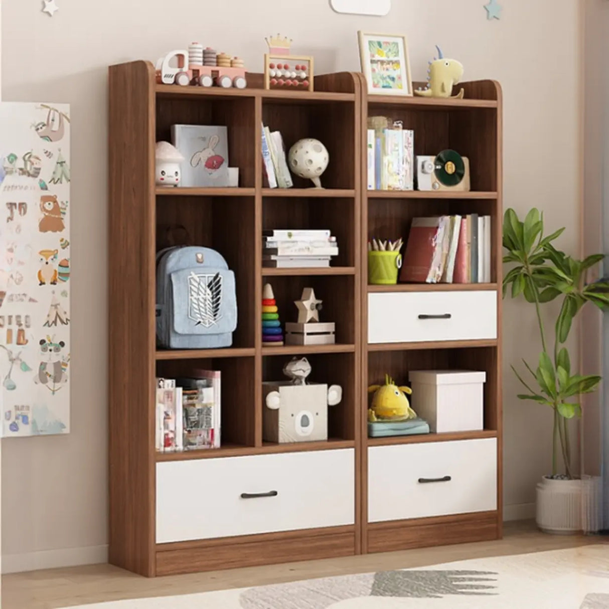 Trendy Closed Back Rectangle Wood Organizer Bookcase Image - 5