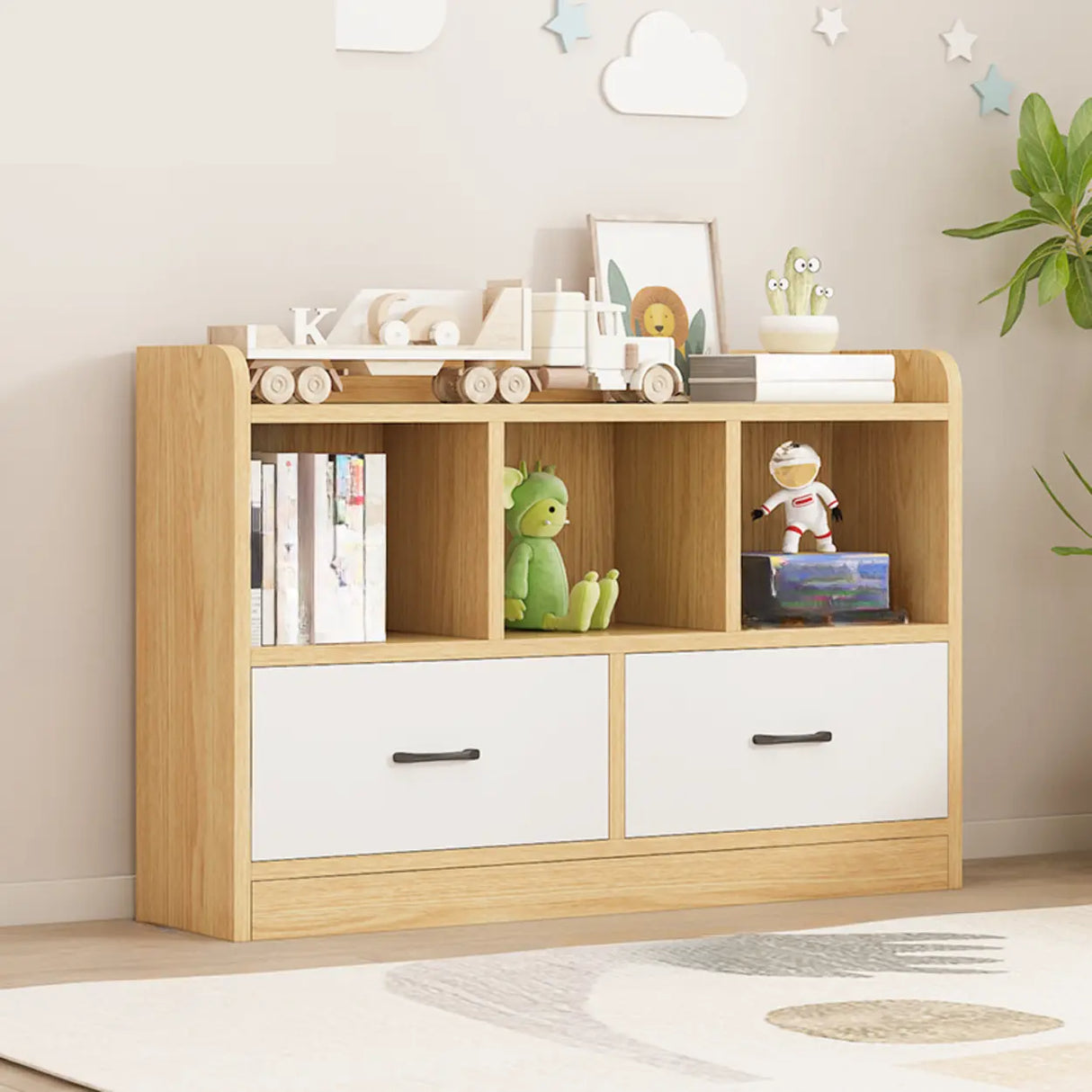 Trendy Closed Back Rectangle Wood Organizer Bookcase Image - 8