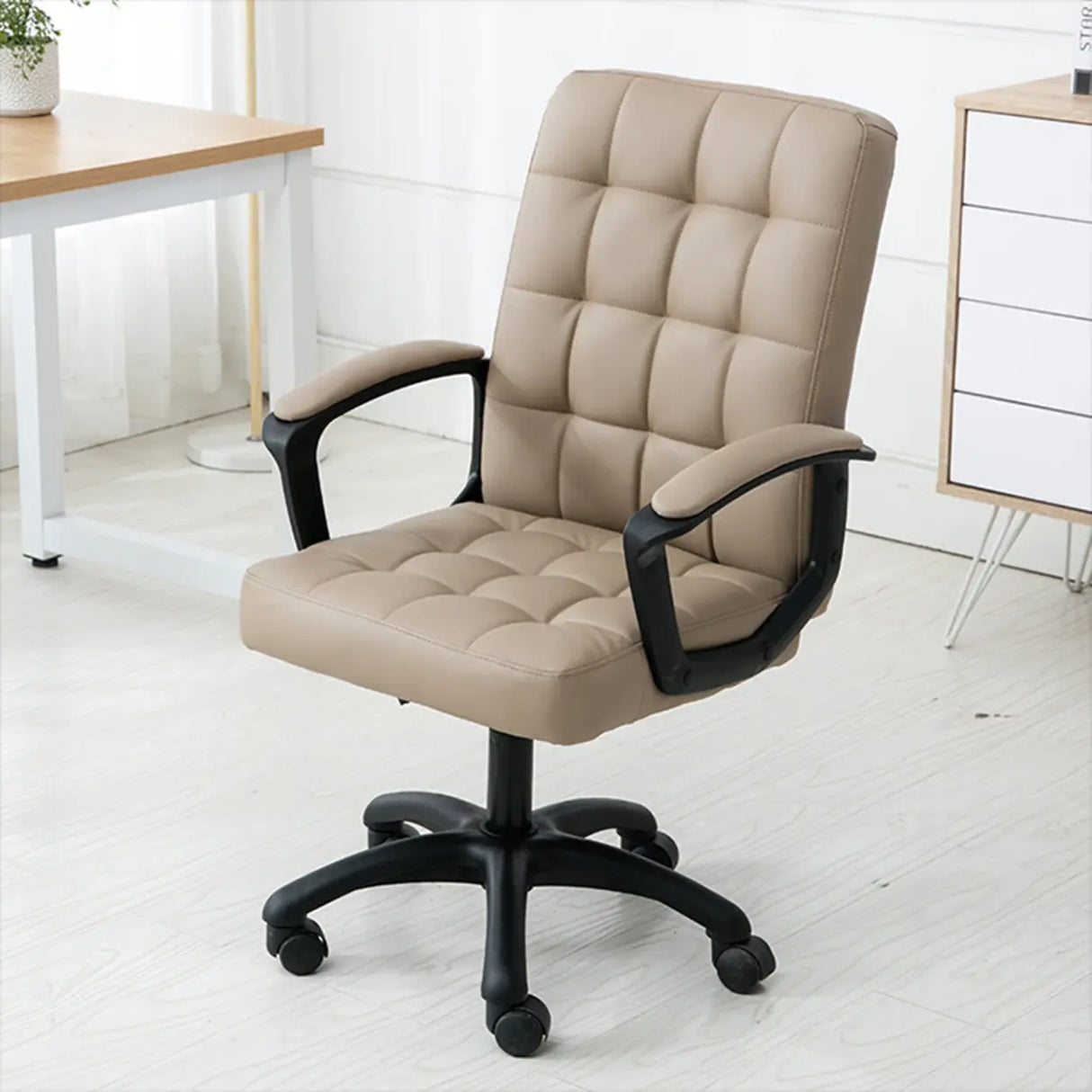 Trendy Ergonomic Leather Swivel Office Chair with Rollers Image - 20