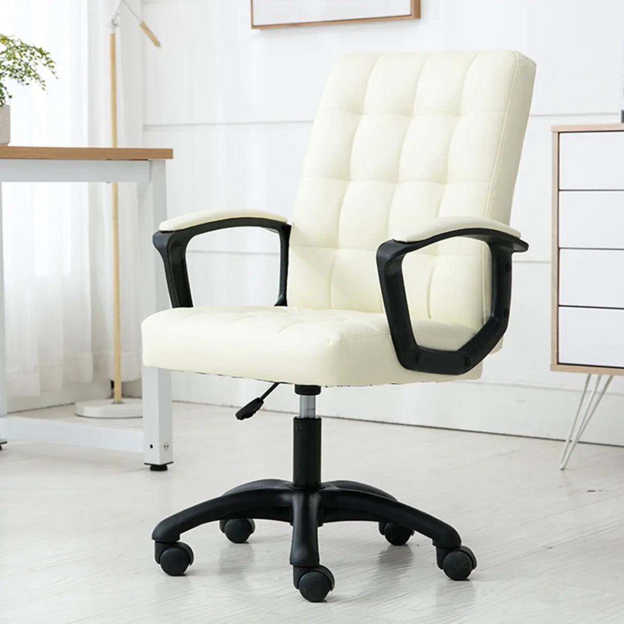 Trendy Ergonomic Leather Swivel Office Chair with Rollers Image - 8