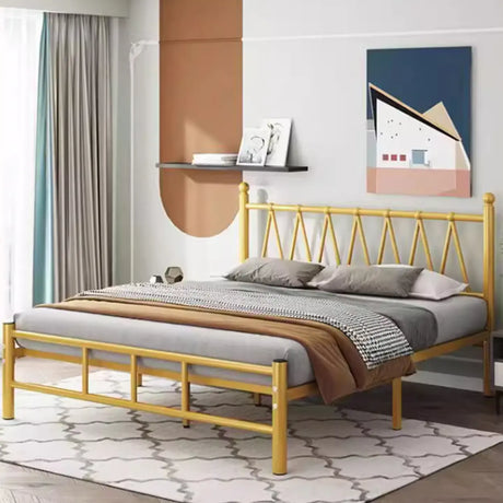 Trendy Gold Queen Open-Frame Metal Bed with Headboard Image - 1