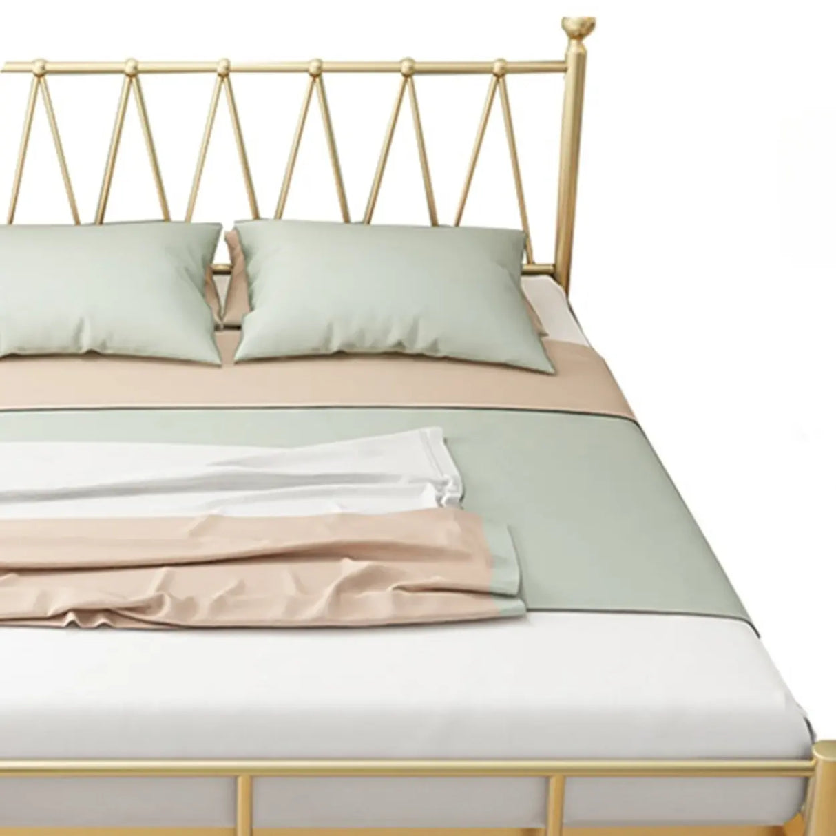 Trendy Gold Queen Open-Frame Metal Bed with Headboard Image - 6