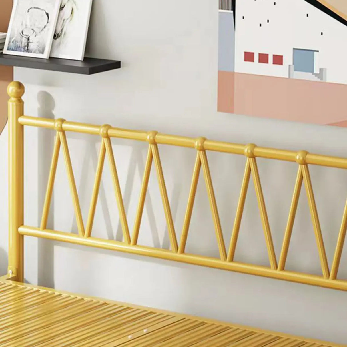 Trendy Gold Queen Open-Frame Metal Bed with Headboard Image - 7