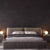 Trendy Grey King Headboard Velvet Upholstered Floor Bed Image - 1