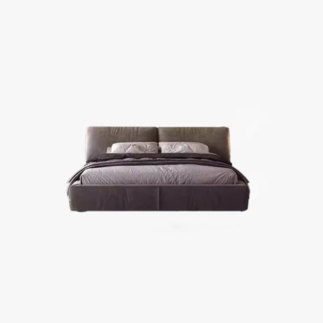 Trendy Grey King Headboard Velvet Upholstered Floor Bed Image - 2