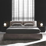 Trendy Grey King Headboard Velvet Upholstered Floor Bed Image - 3