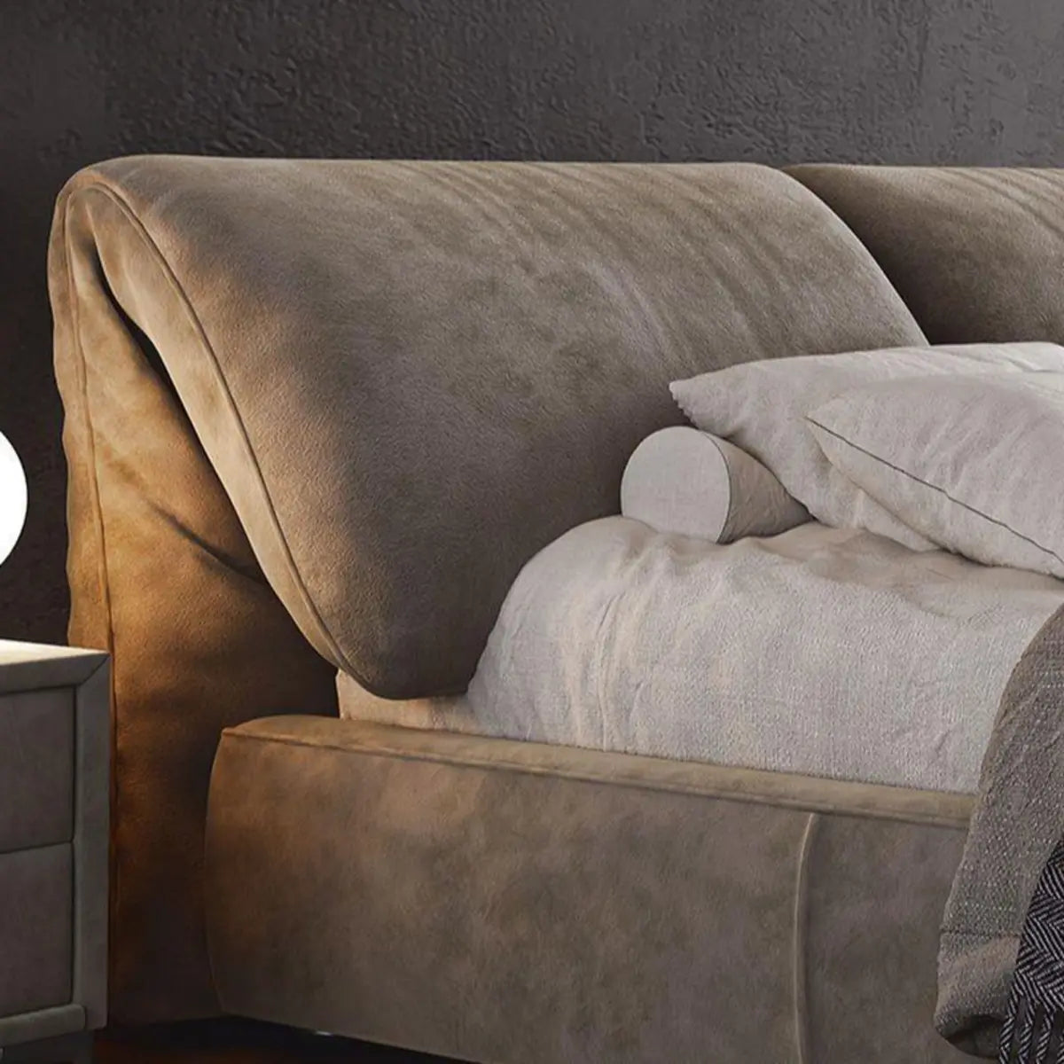 Trendy Grey King Headboard Velvet Upholstered Floor Bed Image - 9