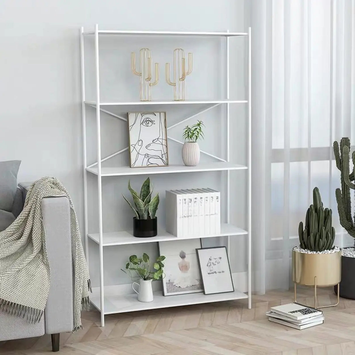 Trendy Iron Open Back Rectangular Display Bookshelf Image - 1