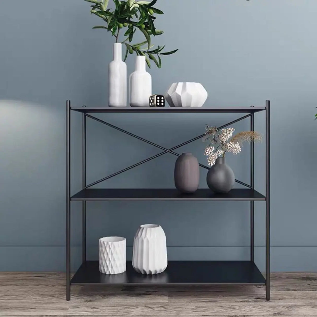 Trendy Iron Open Back Rectangular Display Bookshelf Image - 3