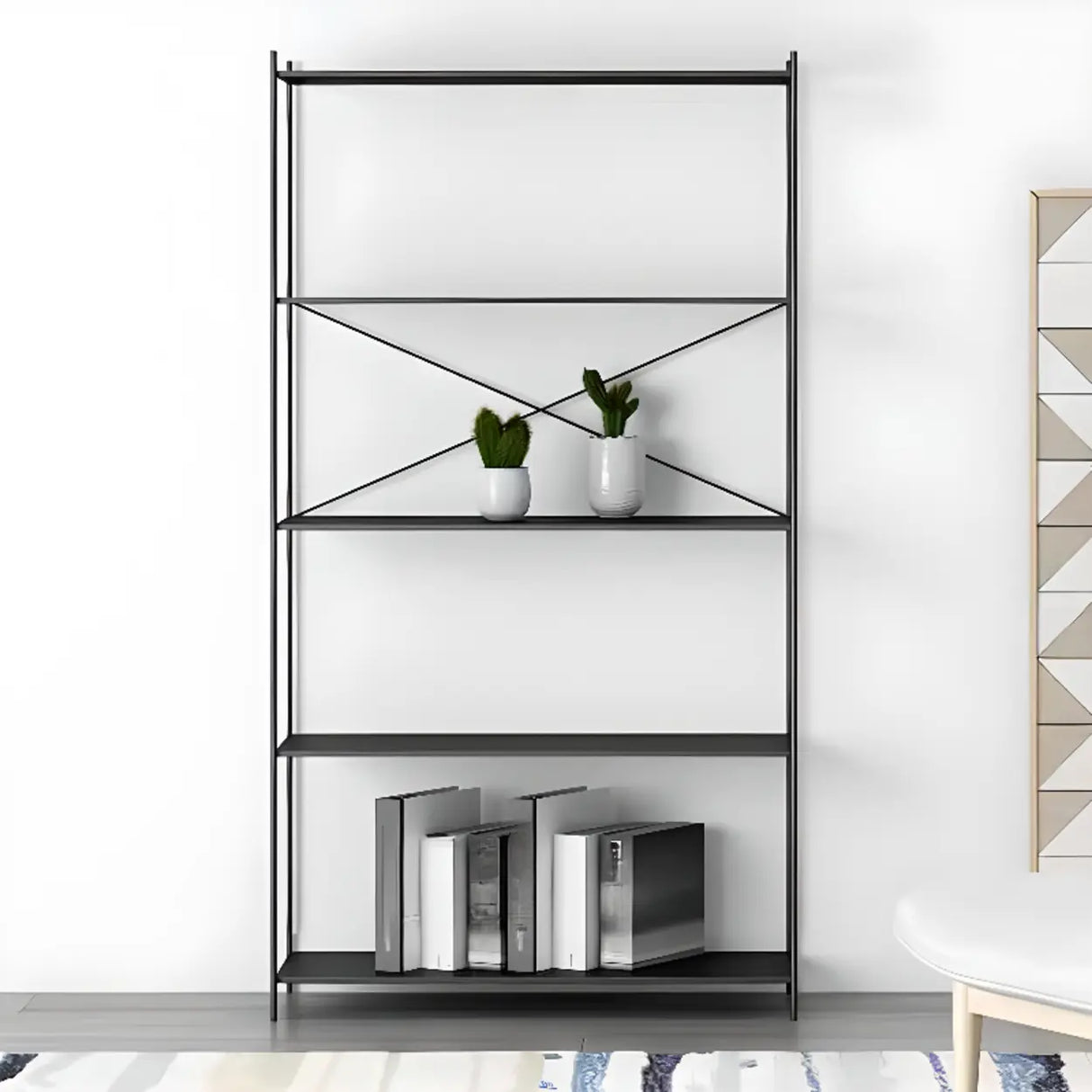 Trendy Iron Open Back Rectangular Display Bookshelf Image - 5