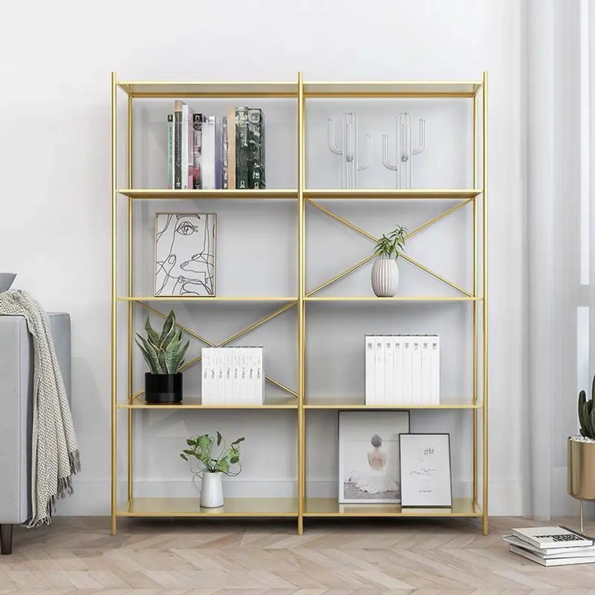 Trendy Iron Open Back Rectangular Display Bookshelf Image - 8