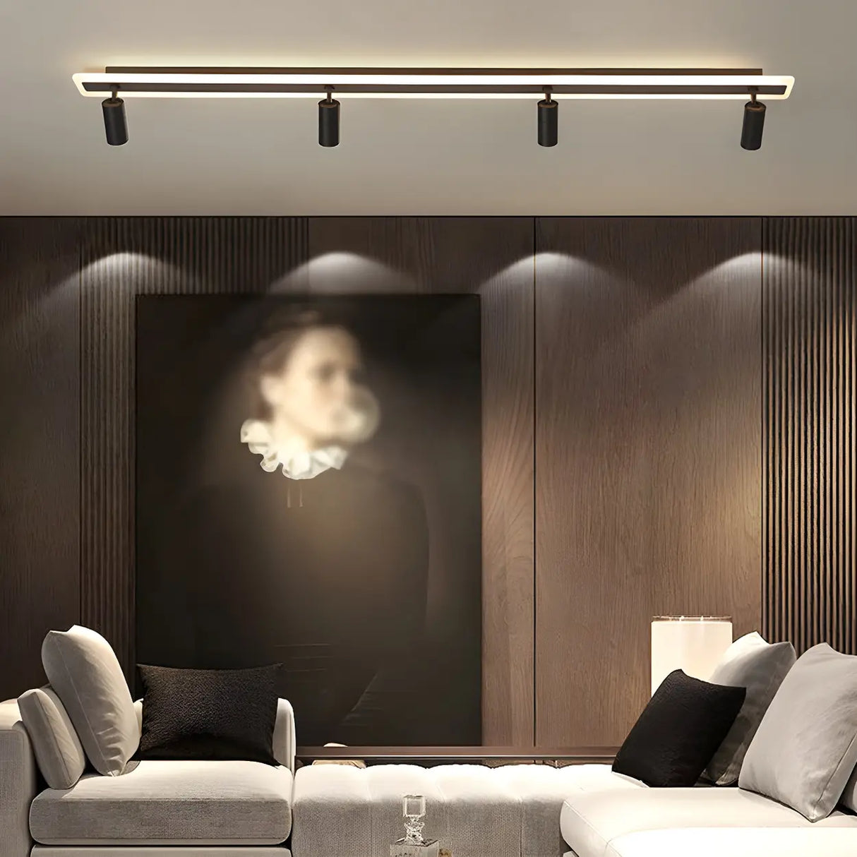 Trendy Large Black Track LED Flush Mount Light 4-Light Image - 4